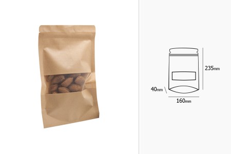 Kraft DoyPack 160x40x235mm kesice sa zipom , prozorom i  i ovalnim dnom- 100kom-grupa_slika