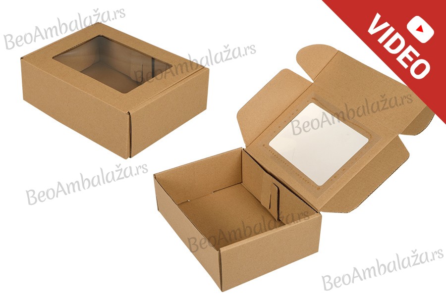 Kutija za pakovanje 220x160x70 mm od kraft papira sa prozorom – 20 kom