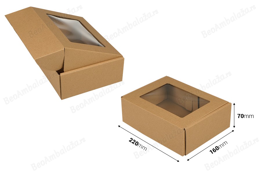 Kutija za pakovanje 220x160x70 mm od kraft papira sa prozorom – 20 kom-dimenzije_slike