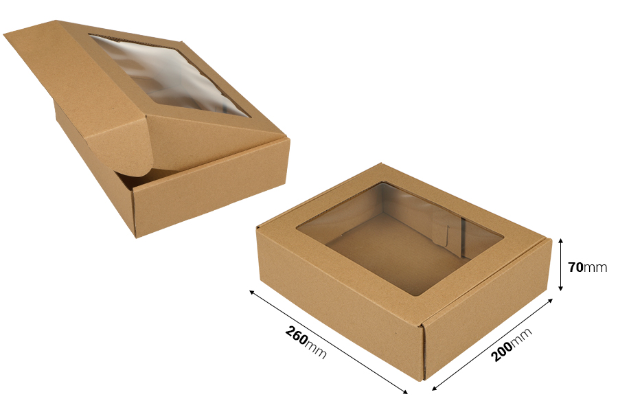 Kutija za pakovanje 260x200x70 mm od kraft papira sa prozorom – 20 kom Kutija za pakovanje 260x200x70 mm od kraft papira sa prozorom – 20 kom