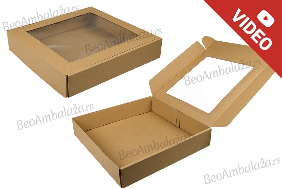 Kutija za pakovanje 400x400x80 mm od kraft papira sa prozorom – 20 kom