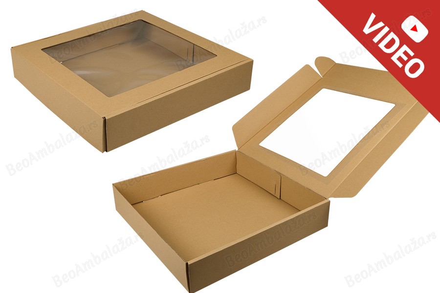 Kutija za pakovanje 400x400x80 mm od kraft papira sa prozorom – 20 kom-slika_proizvoda