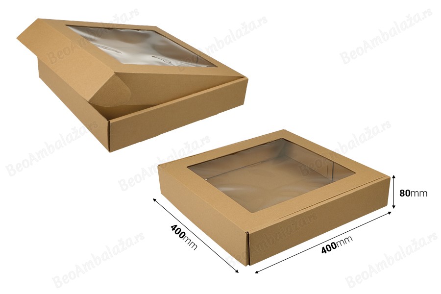 Kutija za pakovanje 400x400x80 mm od kraft papira sa prozorom – 20 kom-dimenzije_slike