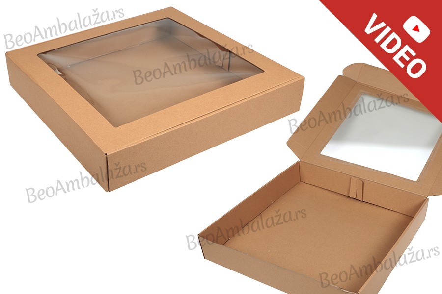 Kraft kutija 450x450x80 mm za pakovanje sa prozorom – 20 kom