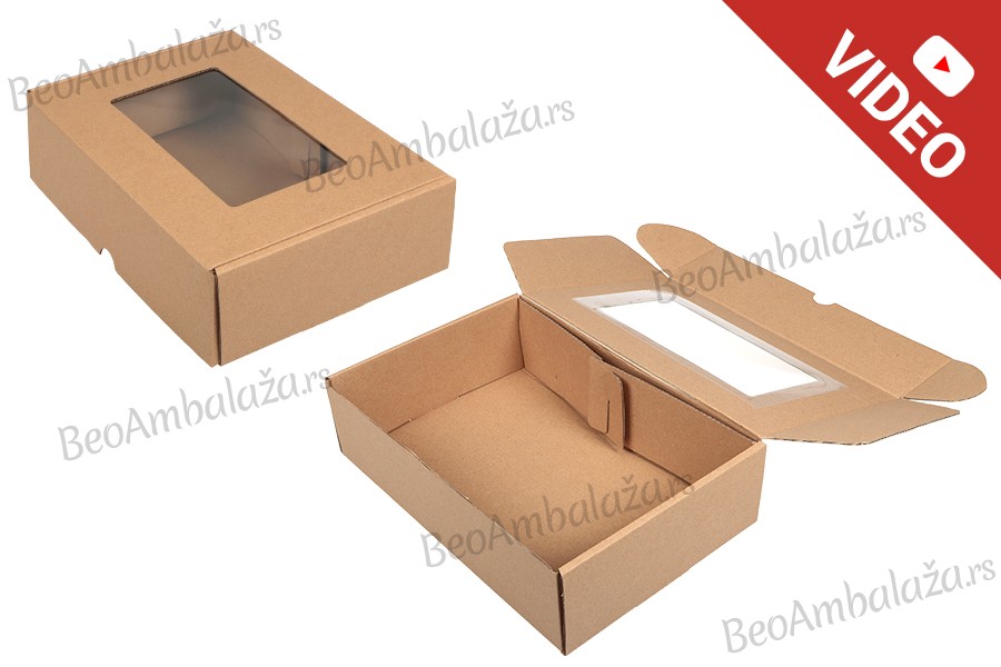 Kutija od kraft papira 300x200x80 mm sa prozorom - 20 kom Kutija od kraft papira 300x200x80 mm sa prozorom - 20 kom