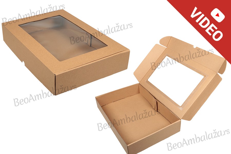 Kraft kutija 450x300x80 mm za pakovanje sa prozorom – 20 kom