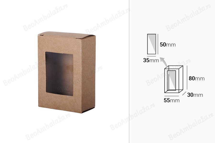 Kartonska kraft kutija za sapun 80x55x30mm, sa prozorom - 50 kom-dimenzije_slike