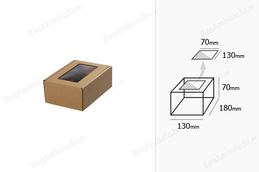 Kutija od kraft papira 130x180x70mm sa prozorom - 20 kom-dimenzije_slike