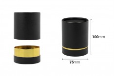 Cilindrična crna kartonska kutijica sa zlatnim detaljem 100x75mm za bočice