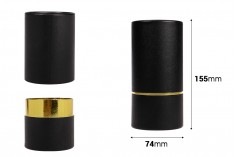 Cilindrična crna kartonska kutijica sa zlatnim detaljem 155x74mm za bočice