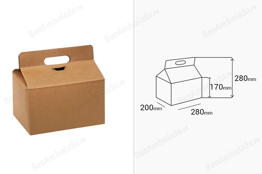Kutija - paket za pakovanje 280x200x280mm od Kraft papira sa čvrstim kartonskim dnom - 20 kom-dimenzije_slike