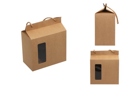 Kutija - paket za pakovanje 180x100x210mm od Kraft papira sa prozorom i ručkom od kanapa - 20 kom-6