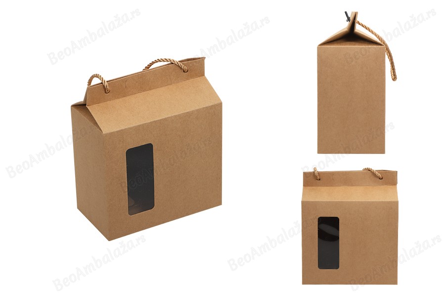 Kutija - paket za pakovanje 180x100x210mm od Kraft papira sa prozorom i ručkom od kanapa - 20 kom-grupa_slika