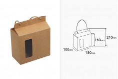 Kutija - paket za pakovanje 180x100x210mm od Kraft papira sa prozorom i ručkom od kanapa - 20 kom