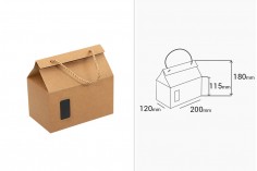 Kutija - paket za pakovanje 200x120x180mm od Kraft papira sa prozorom i ručkom od kanapa - 20 kom