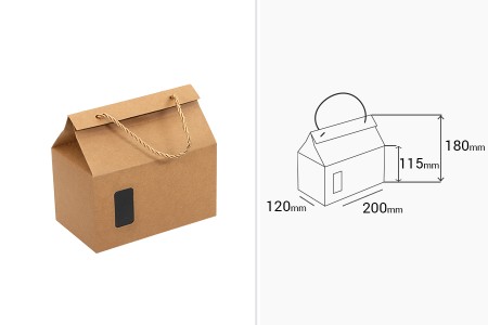 Kutija - paket za pakovanje 200x120x180mm od Kraft papira sa prozorom i ručkom od kanapa - 20 kom-2