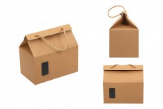 Kutija - paket za pakovanje 200x120x180mm od Kraft papira sa prozorom i ručkom od kanapa - 20 kom