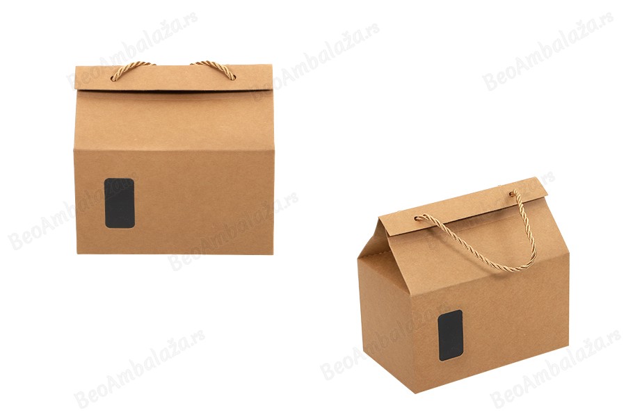 Kutija - paket za pakovanje 200x120x180mm od Kraft papira sa prozorom i ručkom od kanapa - 20 kom-slika_proizvoda