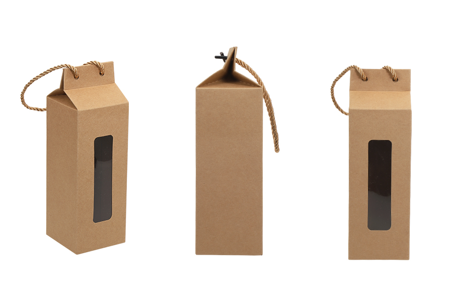 Kutija - paket za pakovanje 80x80x250mm od Kraft papira sa prozorom i ručkom od kanapa - 20 kom Kutija - paket za pakovanje 80x80x250mm od Kraft papira sa prozorom i ručkom od kanapa - 20 kom