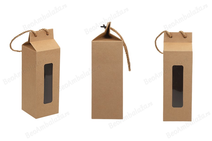 Kutija - paket za pakovanje 80x80x250mm od Kraft papira sa prozorom i ručkom od kanapa - 20 kom-grupa_slika