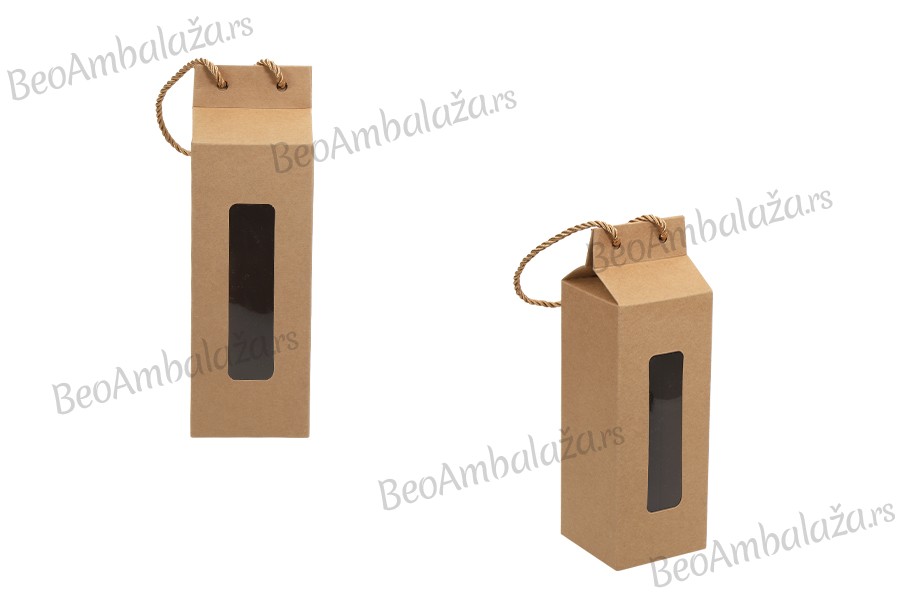 Kartonska kutija – torbica kraft sa prozorom i ručkicom 80x80x200mm – 20 komada