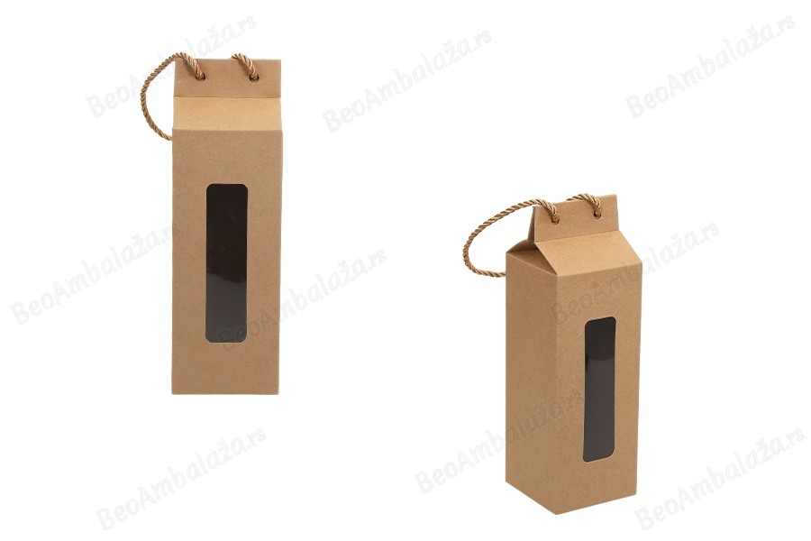 Kutija - paket za pakovanje 80x80x250mm od Kraft papira sa prozorom i ručkom od kanapa - 20 kom-slika_proizvoda
