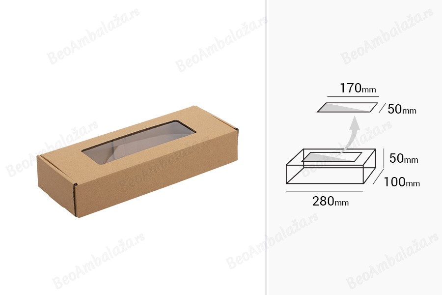 Kutija od kraft papira 280x100x50mm sa prozorom - 20 kom-dimenzije_slike