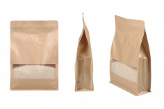 Kraft DoyPack kesice sa "zip" zatvaranjem, ventilom, prozorom, unutrašnjom i spoljašnom providnom oblogom i sa mogućnošću termo zatvaranja 200x80x300 mm - 50 kom