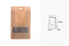 Kraft DoyPack kesice sa zip zatvaranjem, prozorom, Eurohole otvorom, unutrašnjom i spoljašnjom providnom oblogom i sa mogućnošću termo zatvaranja 140x60x240 mm - 50kom