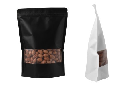 Uzorci - Bele kraft DoyPack kesice sa zip zatvaranjem, prozorom, ovalnim dnom i sa mogućnošću termo zatvaranja (od svake veličine po 1 kom)-slika_proizvoda