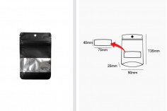 Crna aluminijumska DoyPack kesica sa zip zatvaranjem, prozorom, ovalnim dnom i sa mogućnošću termo lepljenja 90x25x135mm - 100kom