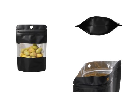 Crna aluminijumska DoyPack  90x30x140mm kesica sa zip zatvaranjem, prozorom, ovalnim dnom i sa mogućnošću termo lepljenja - 100kom-slika_proizvoda