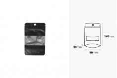 Crna aluminijumska DoyPack kesica sa zip zatvaranjem, prozorom, ovalnim dnom i sa mogućnošću termo lepljenja 90x30x140mm - 100kom