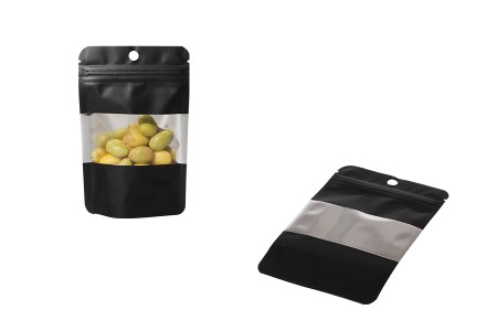 Crna aluminijumska DoyPack  90x30x140mm kesica sa zip zatvaranjem, prozorom, ovalnim dnom i sa mogućnošću termo lepljenja - 100kom-grupa_slika