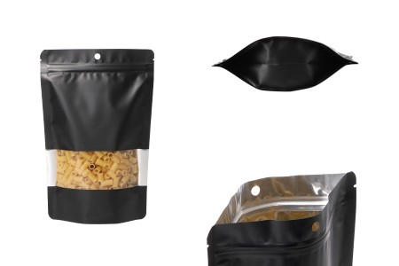 Crna aluminijumska DoyPack  kesica sa zip zatvaranjem 160x40x240mm, prozorom, ovalnim dnom i sa mogućnošću termo lepljenja - 100kom-slika_proizvoda