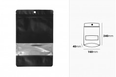 Crna aluminijumska DoyPack kesica 160x40x240mm, sa prozorom, zip zatvaranjem, mogućnošću termo zatvaranja- 100kom