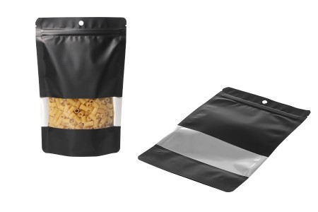 Crna aluminijumska DoyPack  kesica sa zip zatvaranjem 160x40x240mm, prozorom, ovalnim dnom i sa mogućnošću termo lepljenja - 100kom-grupa_slika