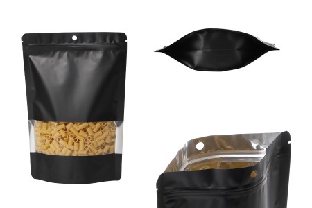 Crna aluminijumska DoyPack  180x40x260 mm kesica sa zip zatvaranjem, prozorom, ovalnim dnom i sa mogućnošću termo lepljenja - 100kom-slika_proizvoda
