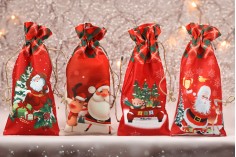 Crvene vrećice 150x310 mm sa Božićnim motivima i sa vezicom - 12 kom