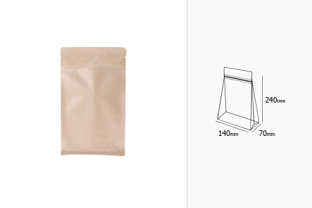 Kraft DoyPack kesice sa zip zatvaranjem 140x70x240 mm, unutrašnjom aluminijumskom oblogom, četvrtastim dnom i sa mogućnošću termo zatvaranja – 50 kom-dimenzije_slike