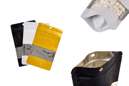 Aluminijumske DoyPack kesice sa zip zatvaranjem, prozorom, ovalnim dnom i sa mogućnošću termo lepljenja 120x40x200mm - 100kom-slika_proizvoda