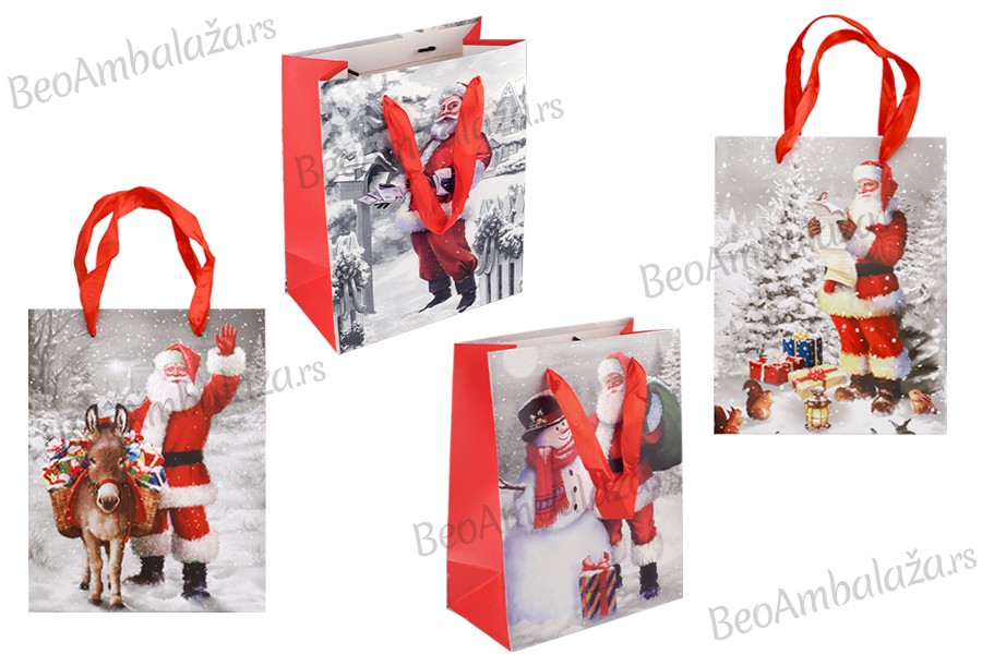 Božićna papirna poklon kesica 180x100x230 mm sa trakom za ručku - 12 kom