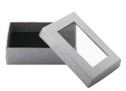 Papirna srebrna kutija 80x50x26mm, sa prozorom i penastim punjenjem - 12 kom