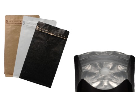 Aluminijumske DoyPack kesice 135x80x255 mm sa ventilom, kraft spoljnom oblogom, sigurnosnom tračicom i zipom, na termo zatvaranje, idealne za kafu - 25kom-slika_proizvoda