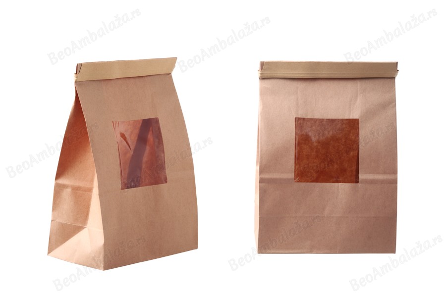 Papirna kraft kesa 150x80x225mm sa prozorom i žicom za zatvaranje (tin-tie) - 50 kom-slika_proizvoda