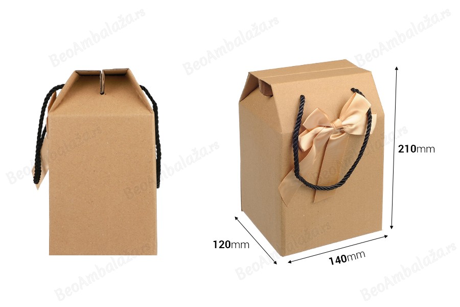 Papirna kraft poklon kutija - torbica 140x120x210 mm sa mašnom i ručkom - 12 kom-dimenzije_slike