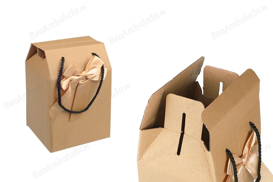Papirna kraft poklon kutija - torbica 140x120x210 mm sa mašnom i ručkom - 12 kom-slika_proizvoda
