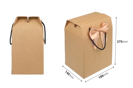 Papirna kraft poklon kutija - torbica 185x145x275 mm sa mašnom i ručkom - 12 kom-2