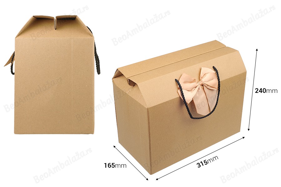 Papirna kraft poklon kutija - torbica 315x165x240 mm sa mašnom i ručkom - 12 kom-dimenzije_slike