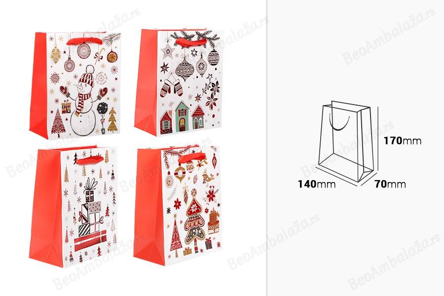 Ukrasna papirna kesa 140x70x170 mm sa novogodišnjim motivima- 12 kom-dimenzije_slike